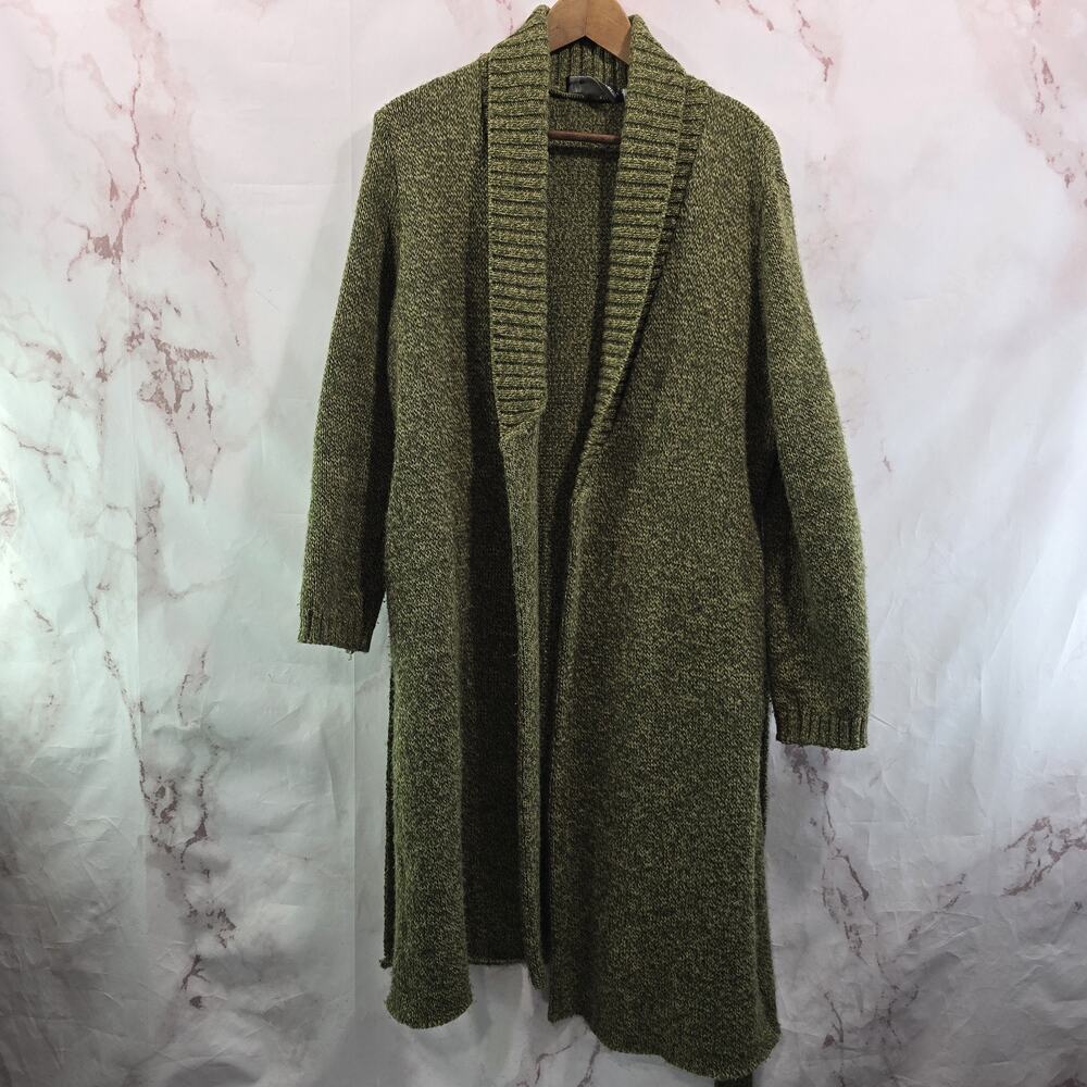 Vintage Coatigan Womens Medium Green Cardigan Open Tie Cacoon Long Midi Duster